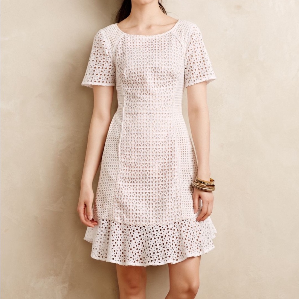 HD In Paris Anthropologie White Georgia Eyelet Flounce Dress 4